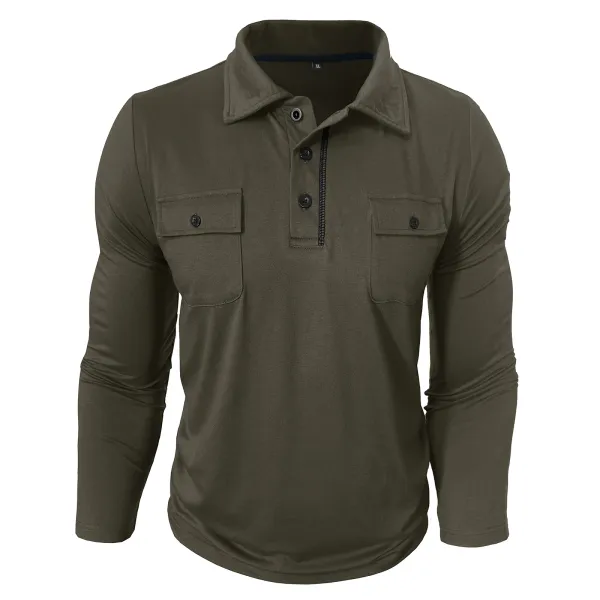Design Utility Polo Shirt Army Green Long Sleeve Tops Polo - 15