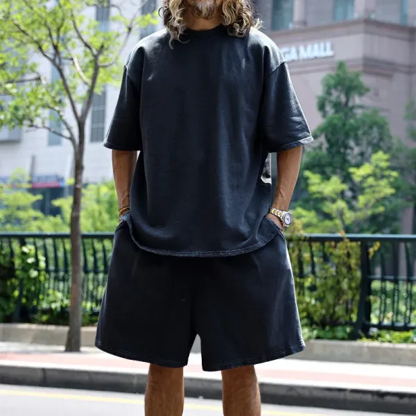 Design Oversized Relaxed Fit Black T-Shirt and Shorts Set - 1