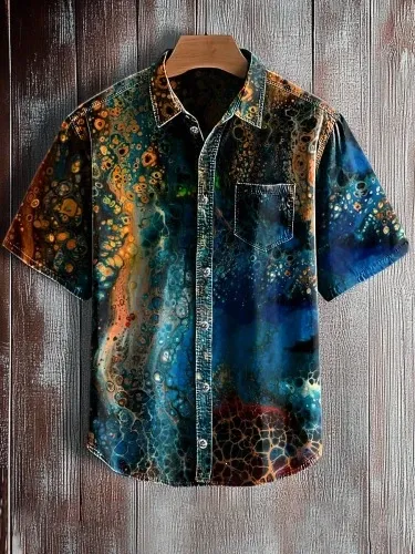 Design Psychedelic Print Short-Sleeve Button-Up Shirt Tops Shirt - 8