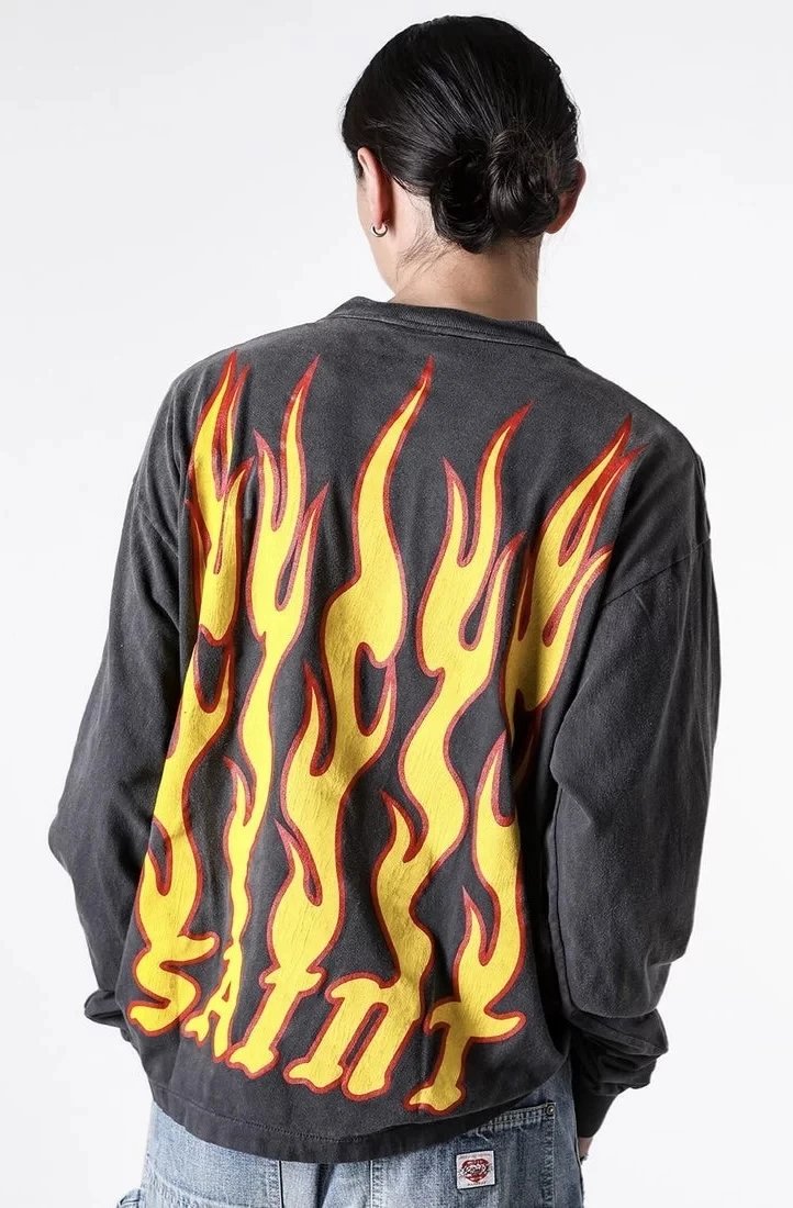 Design Graffiti Print Oversized Long-Sleeve T-Shirt White - 49