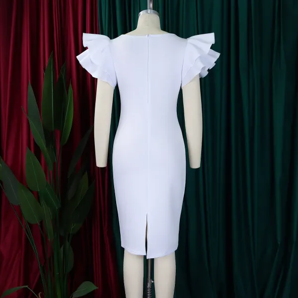 Design Metamorphosis Girl Ruffled Sleeve Bodycon Dress White Dress - 18