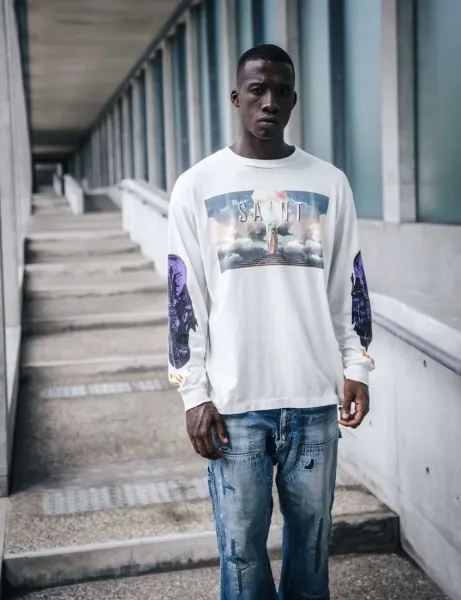 Design Graffiti Print Oversized Long-Sleeve T-Shirt White - 50