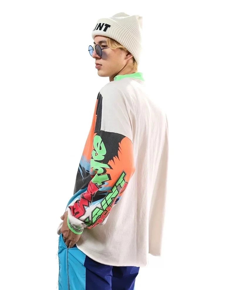 Design Graffiti Print Oversized Long-Sleeve T-Shirt White - 54