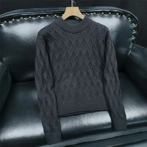 Design Cable Knit Diamond Pattern Turtleneck Sweater Black - 7