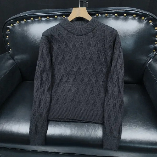 Design Cable Knit Diamond Pattern Turtleneck Sweater Black - 9