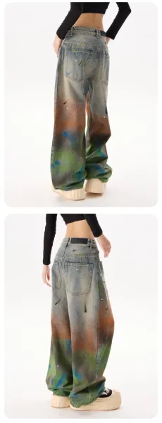 Design Oversized Paint-Splatter Washed Denim Jeans - 9