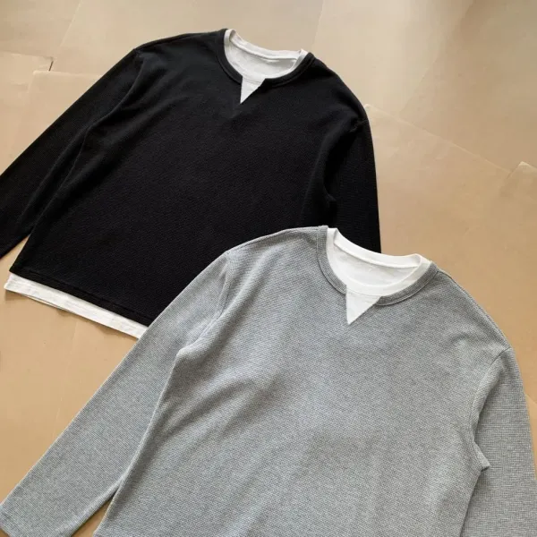 Design Layered V-Neck Thermal Gray Long Sleeve Top - 11