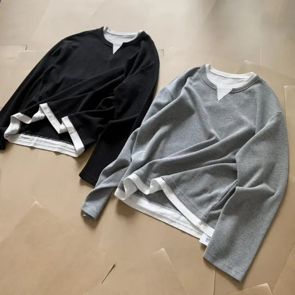 Design Layered V-Neck Thermal Gray Long Sleeve Top - 13