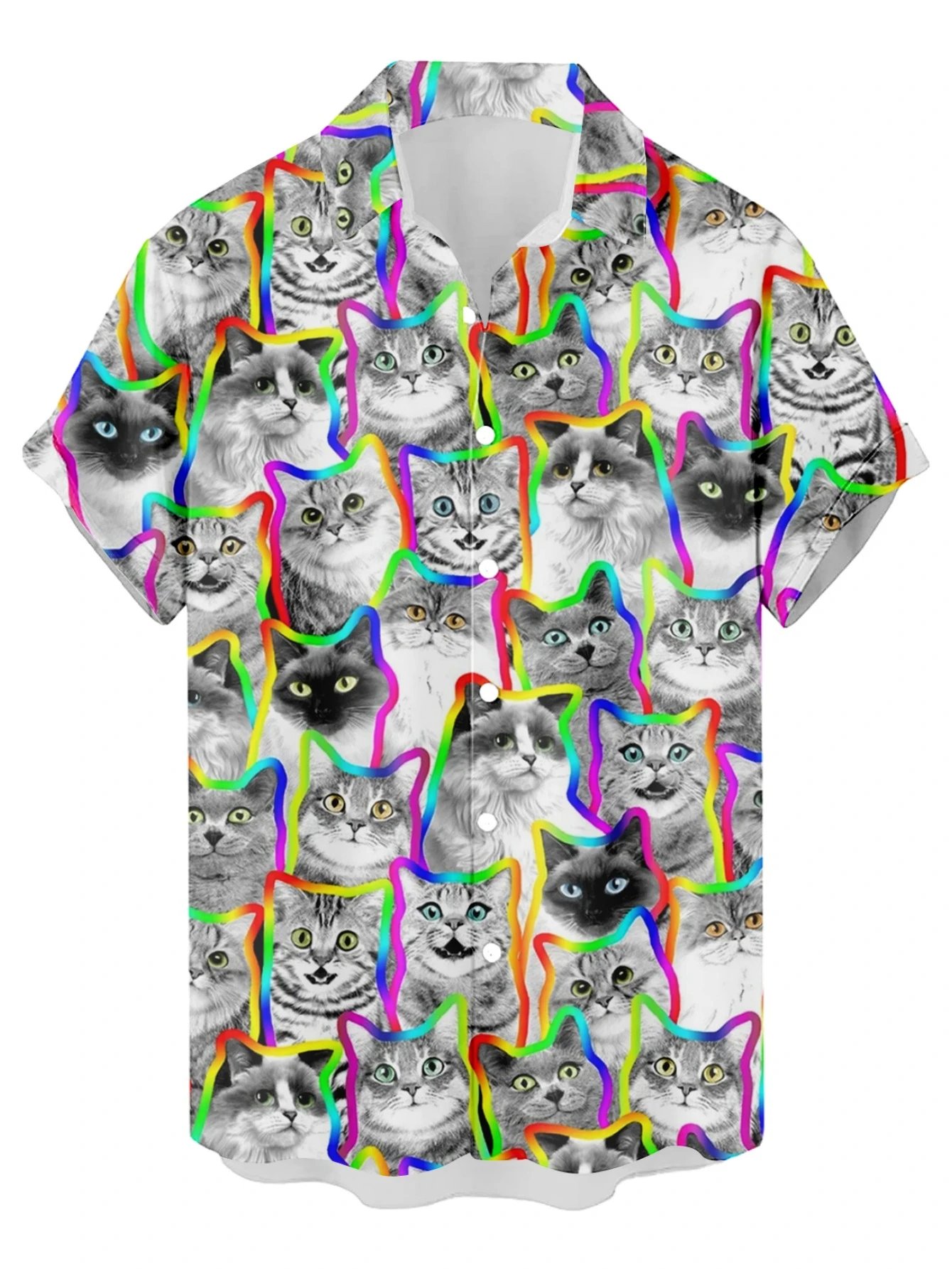 Design Cat Face Print Black Hawaiian Shirt - 13