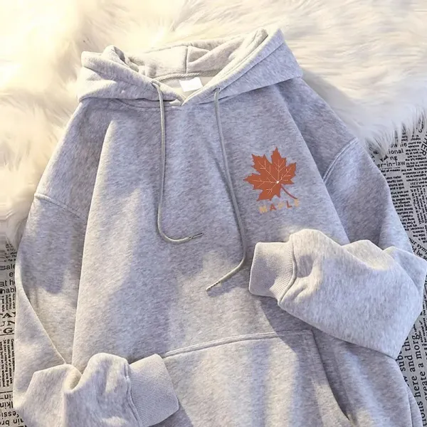 Design Maple Leaf Graphic Hoodie Gray Hoodie - 1