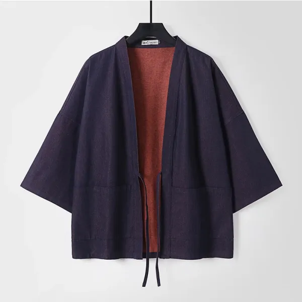 Design Haori-Style Oversized Kimono Jacket Navy Outerwear - 4