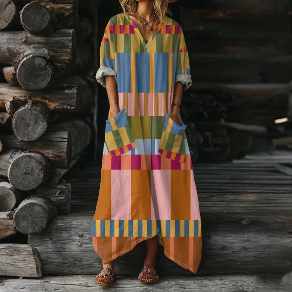 Design Colorblock Patchwork Maxi Dress Multicolor - 1
