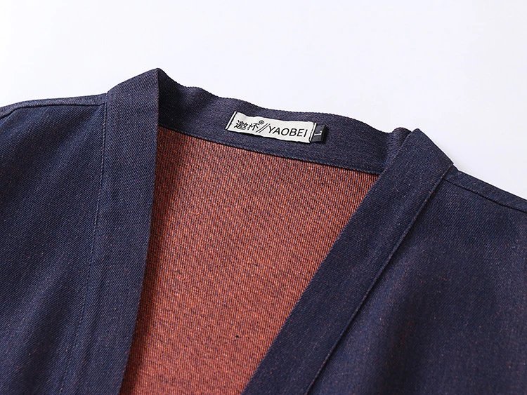Design Haori-Style Oversized Kimono Jacket Navy Outerwear - 6