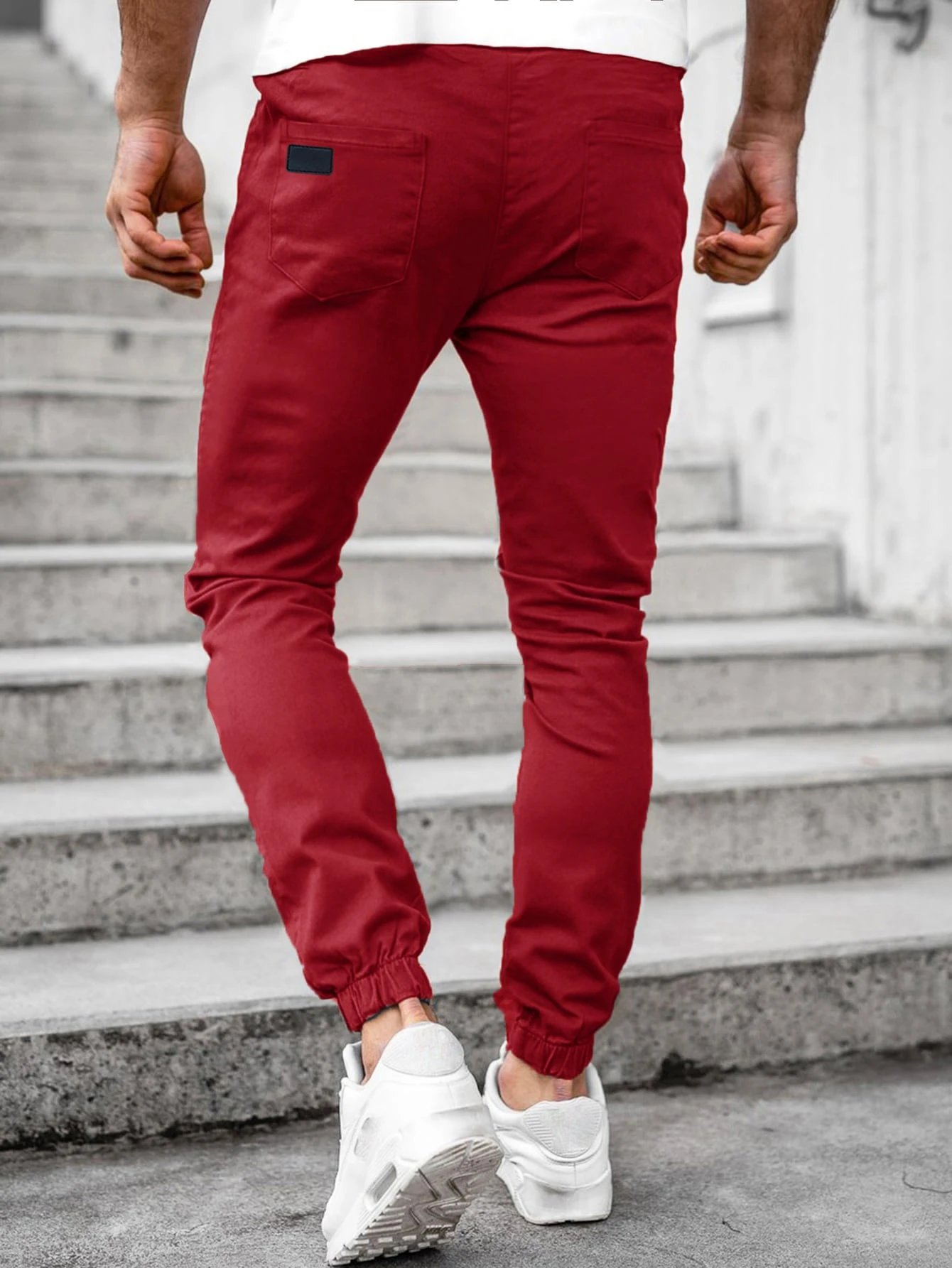 Design Jogger Pants Black with Drawstring Waist and Cuff Detail - 10