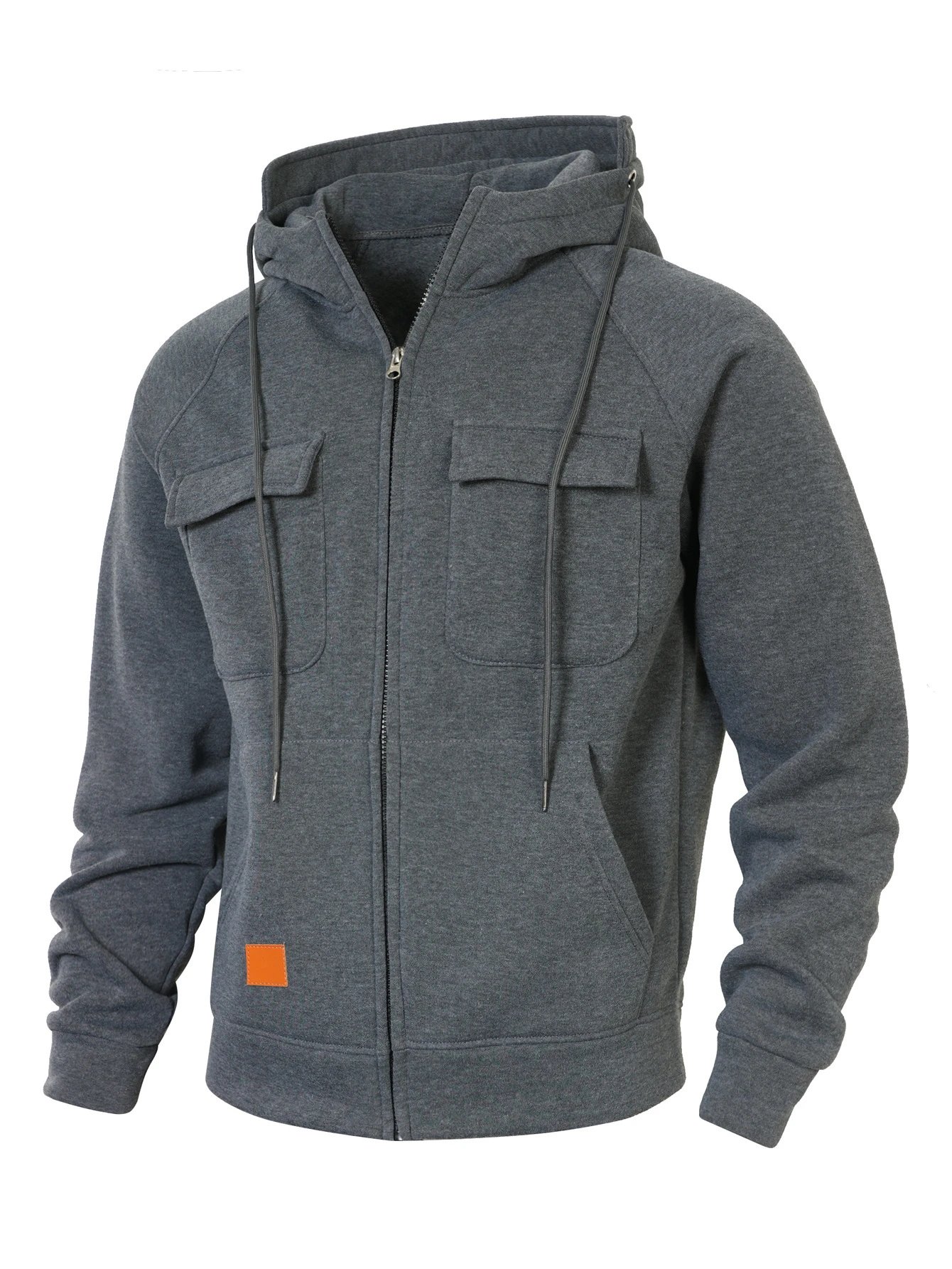 Design Zip-Up Hoodie with Utility Pockets Charcoal Gray Hoodie - 46