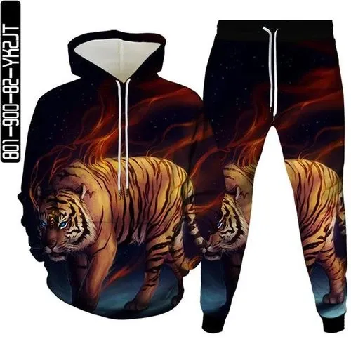 Design Tiger Flame Print Hoodie and Sweatpants Set Multicolor - 1