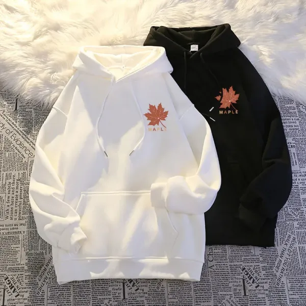 Design Maple Leaf Graphic Hoodie Gray Hoodie - 2