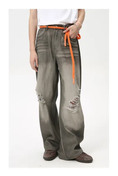Design Wide-Leg Distressed Gray Jeans - 11