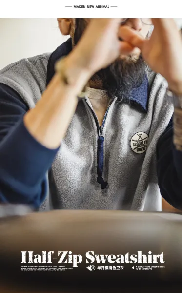 Design Fleece Half-Zip Pullover Gray and Navy Sweater - 24