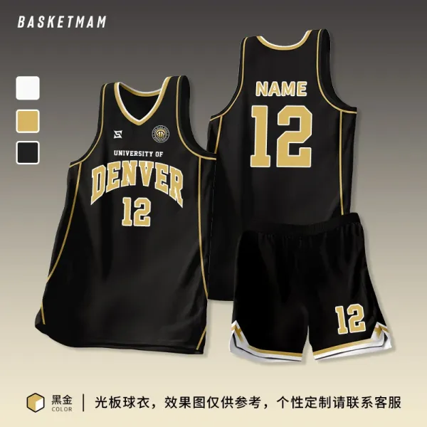 Design Custom Denver University Basketball Jersey Set Black / Gold Sets - 1