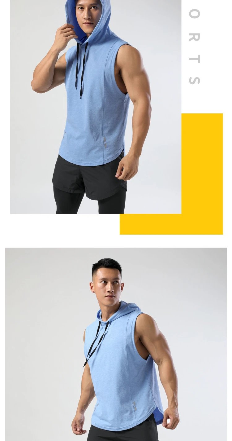 Design Sleeveless Hooded Vest Black with Gray Shorts Vest Top - 15