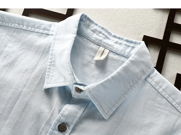Design Linen Blend Shirt Navy Blue Tops Shirt - 22