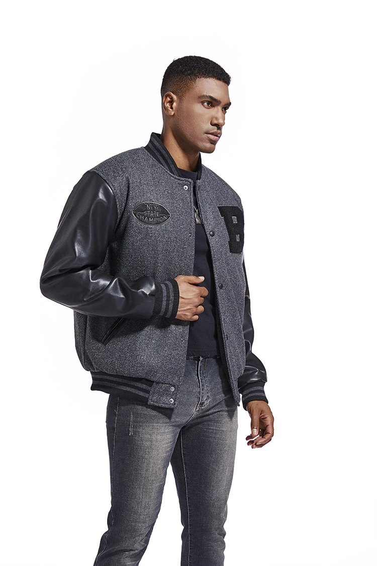 Mitchell & Ness Letterman Jacket Gray Black Outerwear Jacket - 34