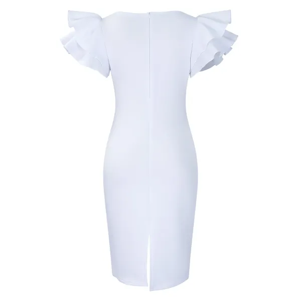 Design Metamorphosis Girl Ruffled Sleeve Bodycon Dress White Dress - 49