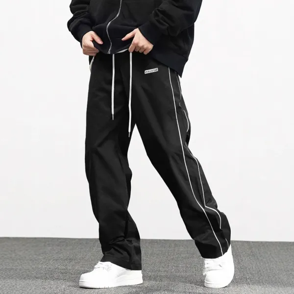 Design Muscle Attack Track Pants Black with White Stripe Sweatpants - 1