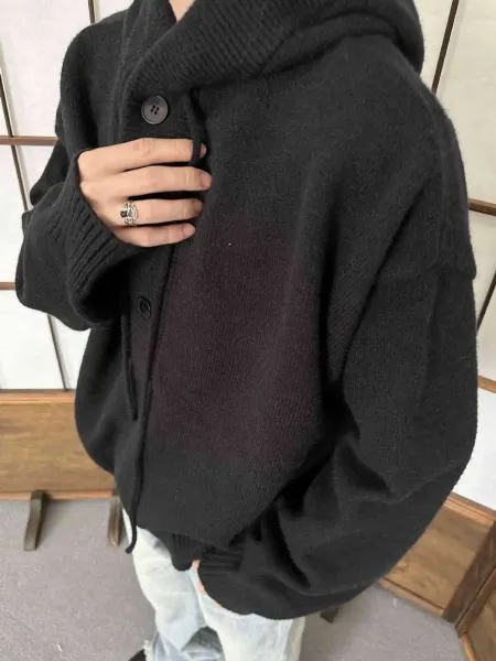 Design Shawl Collar Knit Cardigan Black Outerwear.cardigan - 13
