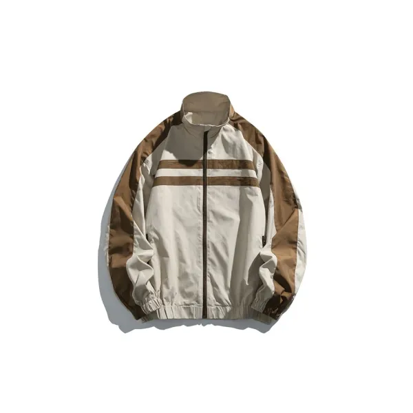 Design Windbreaker Jacket Beige and Brown Color-Block Outerwear - 1