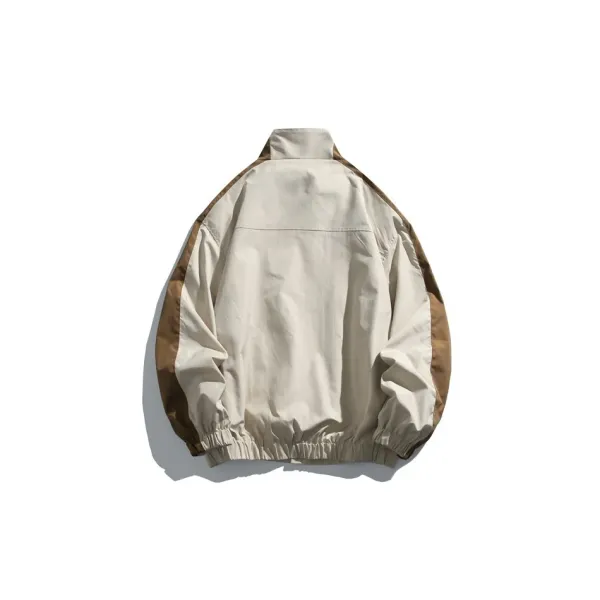 Design Windbreaker Jacket Beige and Brown Color-Block Outerwear - 4