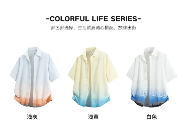 Design Oversized Short-Sleeve Button-Up Shirt with Gradient Dip-Dye Hem Tops Shirt - 5