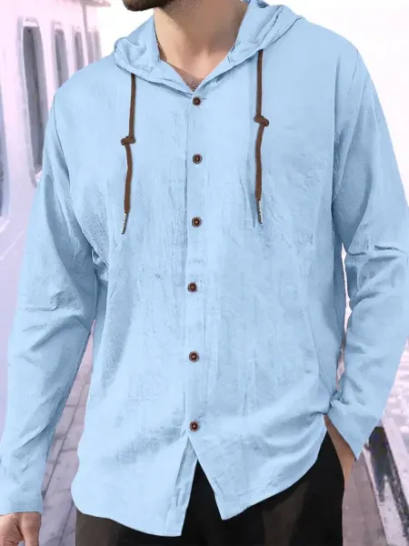Design Hooded Button-Up Shirt Light Blue - 1
