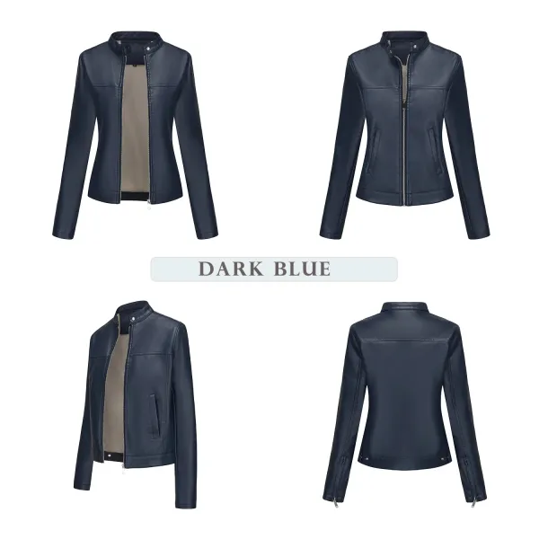 Design Faux Leather Moto Jacket Navy - 23