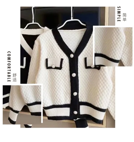 Design Chanel-Inspired Tweed Cardigan Black and Cream Knit Cardigan Outerwear.cardigan - 12