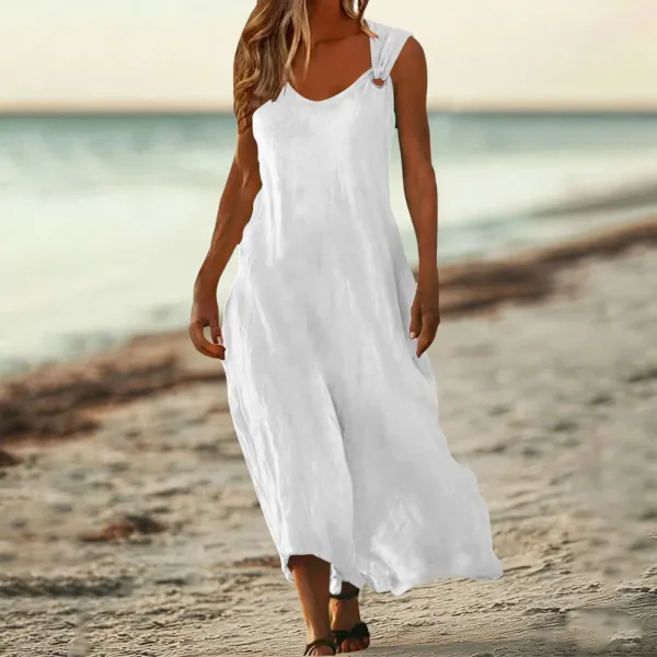 Design Sleeveless Ring-Strap Maxi Dress Red - 21