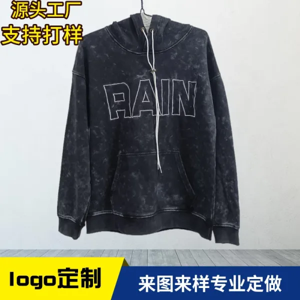 Design Custom Logo Hoodie Black Acid Wash Streetwear Hoodie - 1