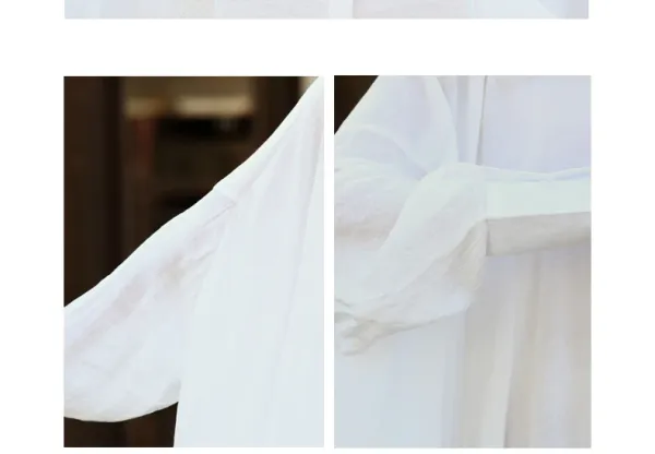 Design Oversized Linen Shirt White + Tiered Skirt Beige + Straw Hat + Woven Bag Handbag - 20