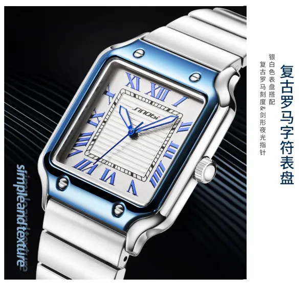 Design Sinobi Square Dial Blue Face Silver Stainless Steel Watch Watches - 14