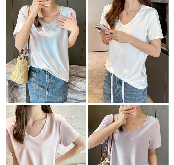 Design V-Neck Relaxed Fit T-Shirt in Soft Pink - 12