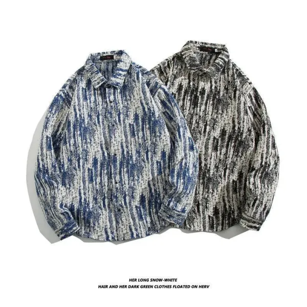 Design Aztec Print Long-Sleeve Button-Up Shirt Black White Tops Shirt - 11