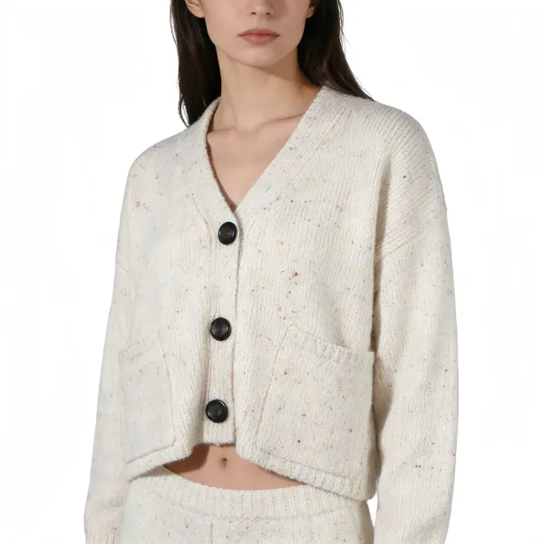 Design Cropped Speckled Knit Cardigan White Outerwear.cardigan - 1