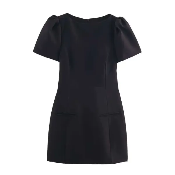 Design Puffed Sleeve Mini Dress Black - 1