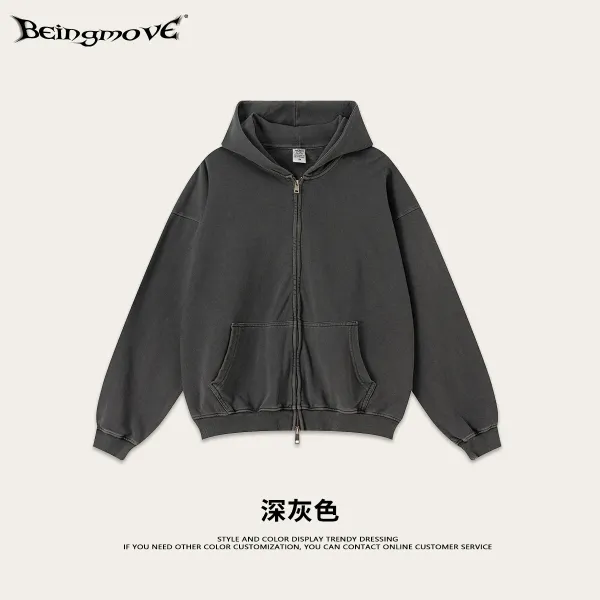Design Beingmove Oversized Zip-Up Hoodie Deep Gray Hoodie - 1