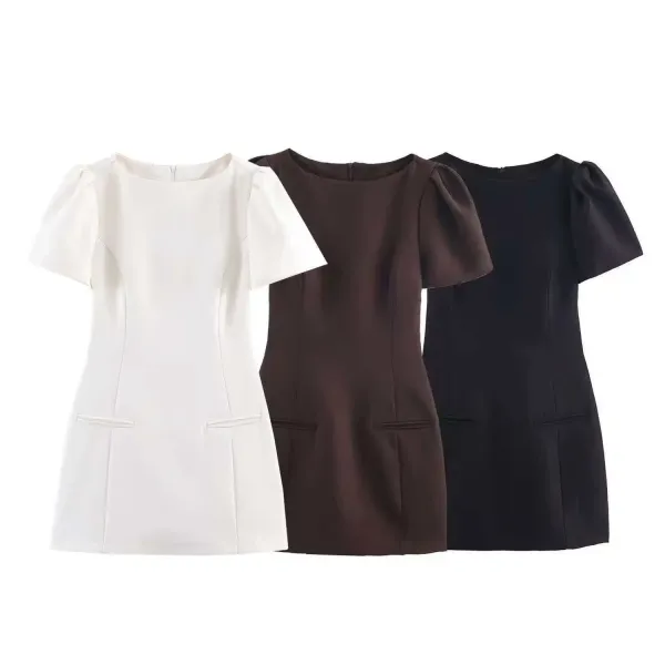 Design Puffed Sleeve Mini Dress Black - 4