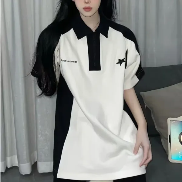 Design Pass Lordmadc Star Patch Polo White / Black Polo Shirt - 1