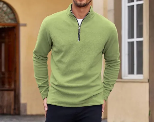 Design Quarter-Zip Fleece Pullover Black Sweater - 61