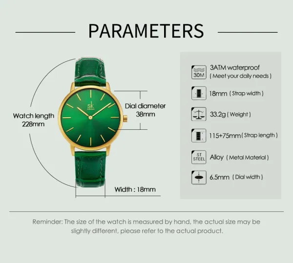 Design Shengke Minimalist Green Dial Gold Case Leather Strap Watch Watches - 8