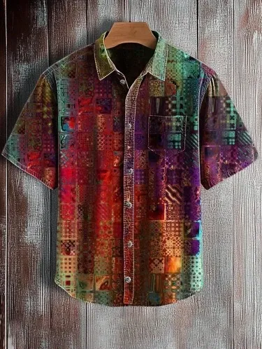 Design Psychedelic Print Short-Sleeve Button-Up Shirt Tops Shirt - 6